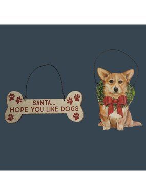 Santa Hope You Like Dogs Bone & Corgi Christmas Ornaments Primitives By Kathy